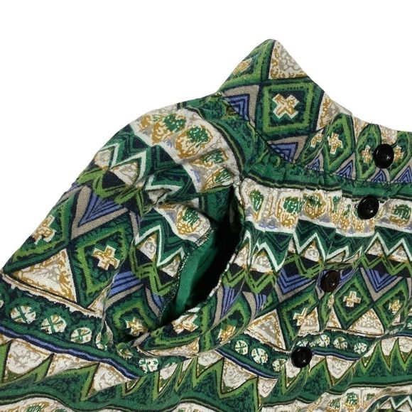 Forever 21 Boutique Green Mosaic Print Mini Skirt Sz Small Pockets Button Down - Picture 7 of 7